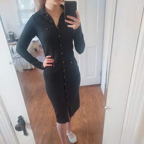 WAYF Black Morgan Long Sleeve Midi Sweater Dress - Picture 1 of 8